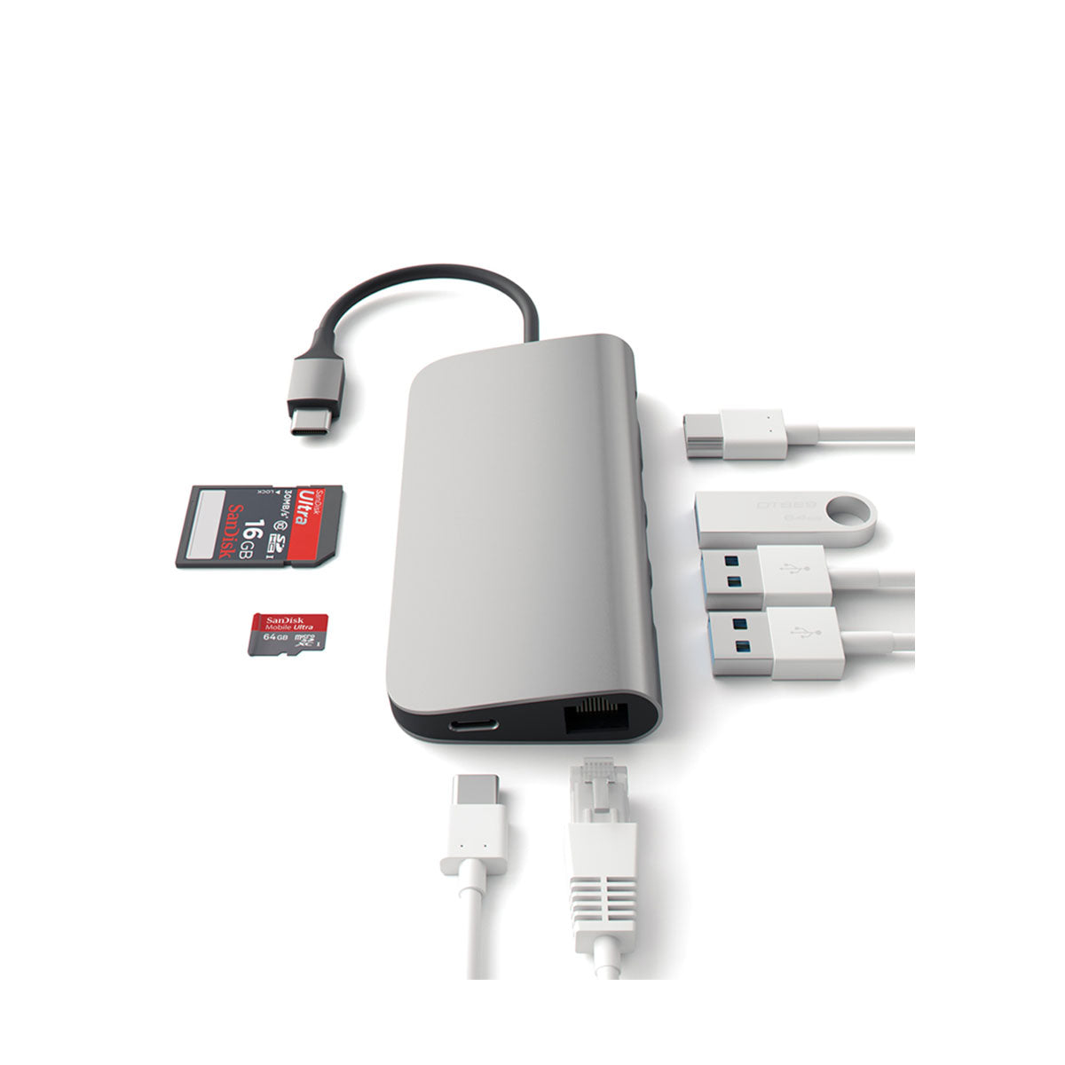 Satechi Aluminium TYPE-C Multi-Port Adapter (HDMI 4K,3x USB 3.0,MicroSD,Ethernet), Space Grey - iSTYLE RO