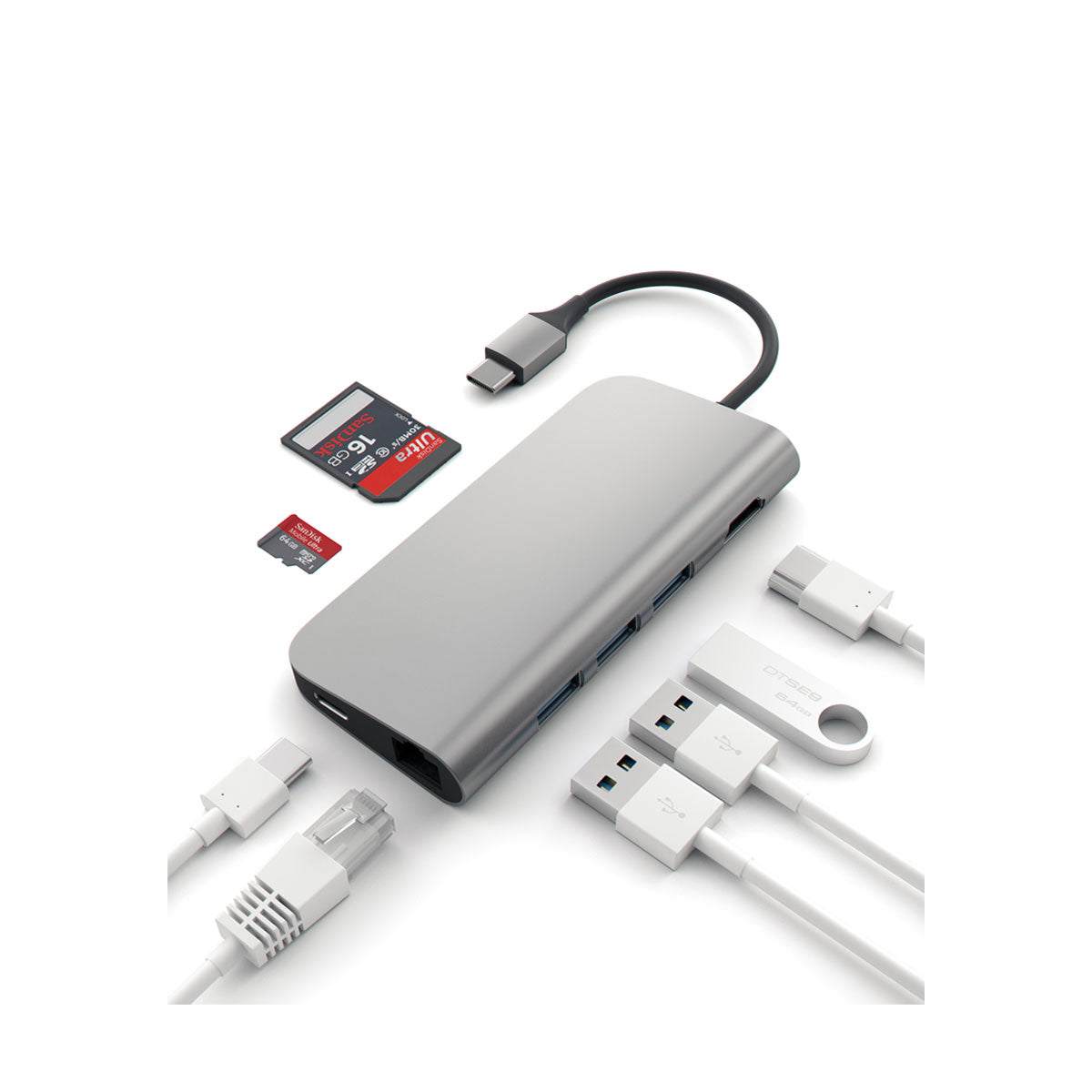 Satechi Aluminium TYPE-C Multi-Port Adapter (HDMI 4K,3x USB 3.0,MicroSD,Ethernet), Space Grey - iSTYLE RO