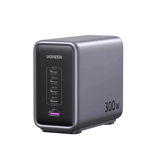 Adaptor priza UGREEN Nexode, 300W GaN, 4x USB-C, 1x USB-A, Gri/Negru