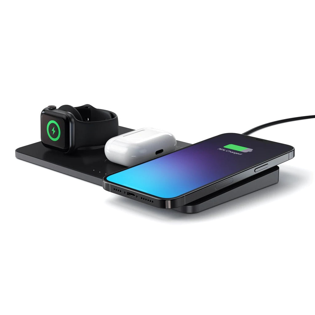 Incarcator Satechi Trio Wireless Charging Pad pentru Apple Watch, Airpods, iPhone, Negru - iSTYLE RO