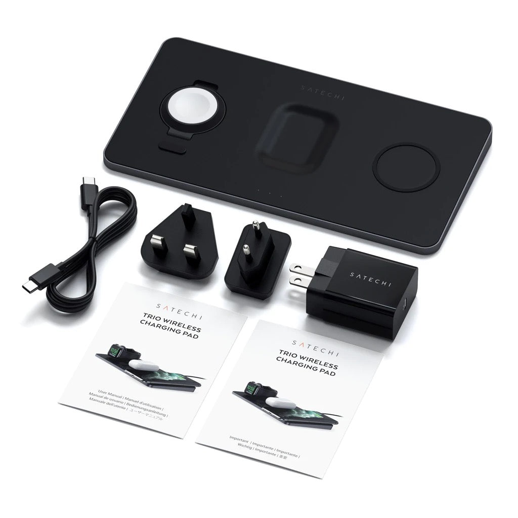 Incarcator Satechi Trio Wireless Charging Pad pentru Apple Watch, Airpods, iPhone, Negru - iSTYLE RO