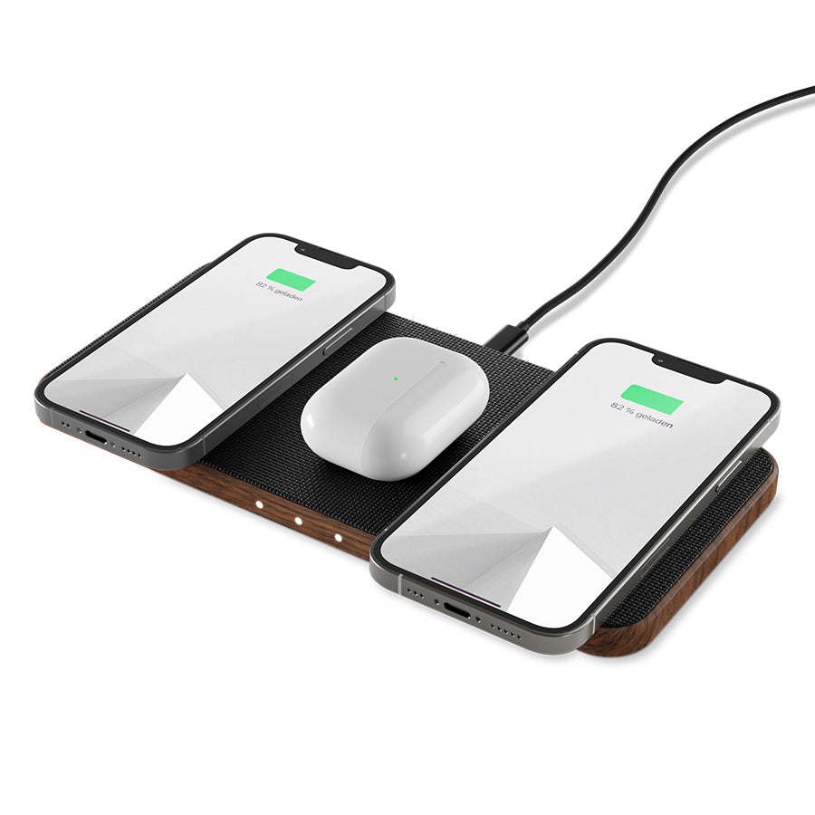 Statie de incarcare Woodcessories MultiPad Wireless 3in1, Walnut/Fabric - iSTYLE RO