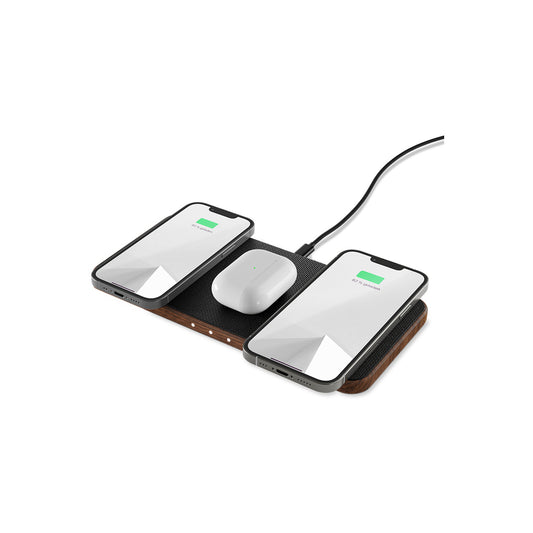 Statie de incarcare Woodcessories MultiPad Wireless 3in1, Walnut/Fabric - iSTYLE RO