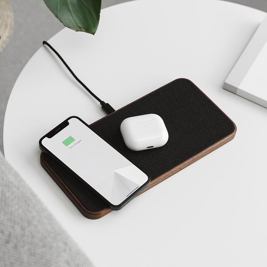 Statie de incarcare Woodcessories MultiPad Wireless 3in1, Walnut/Fabric - iSTYLE RO
