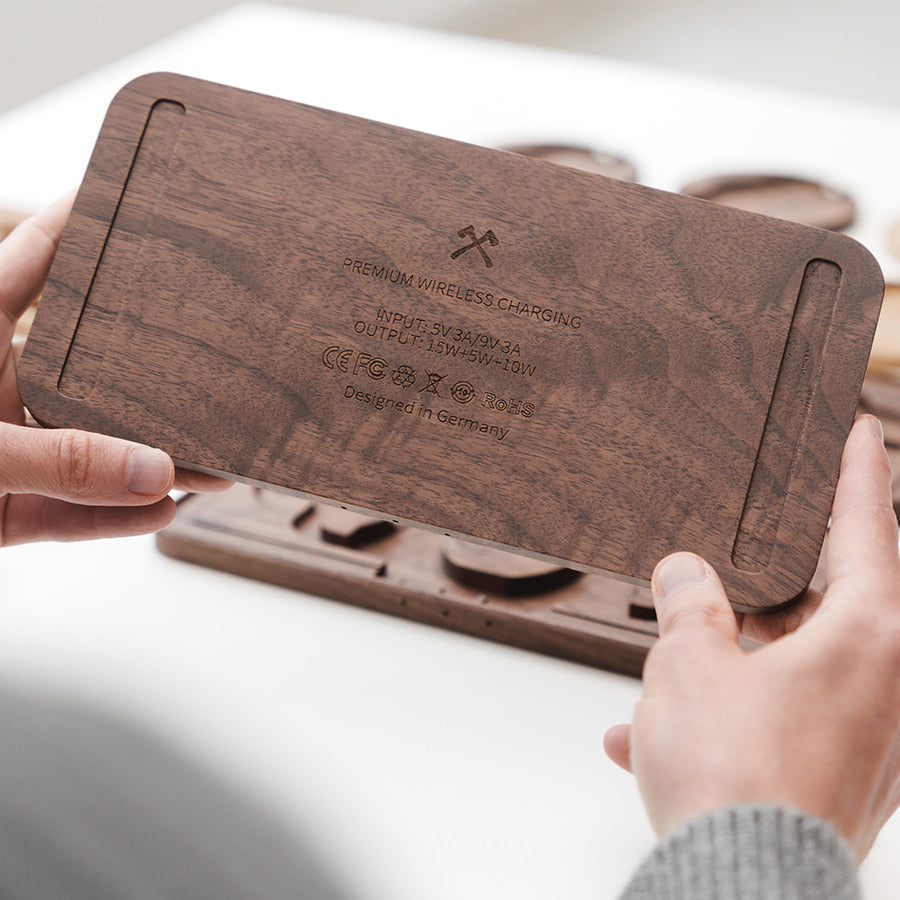Statie de incarcare Woodcessories MultiPad Wireless 3in1, Walnut/Fabric - iSTYLE RO