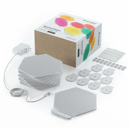 Kit 9 panouri luminoase inteligente nanoleaf shapes hexagons starter kit, cu senzor muzica inclus, multi-touch control, led rgbw, wi-fi - iSTYLE RO