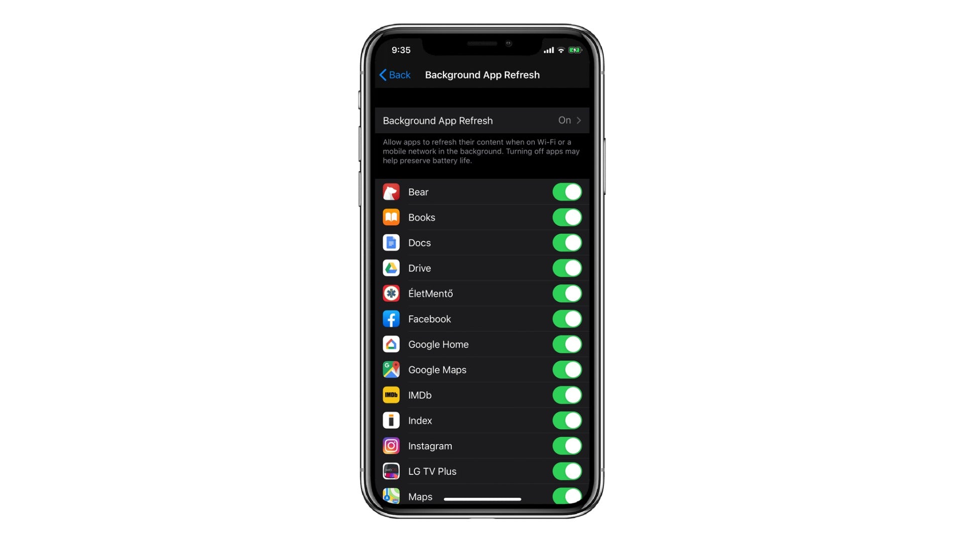 screenshot background app refresh pe iphone