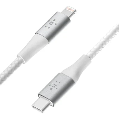 Cable de date Belkin BOOST CHARGE USB-C la Lightning Braided, Alb (2m) - iSTYLE RO