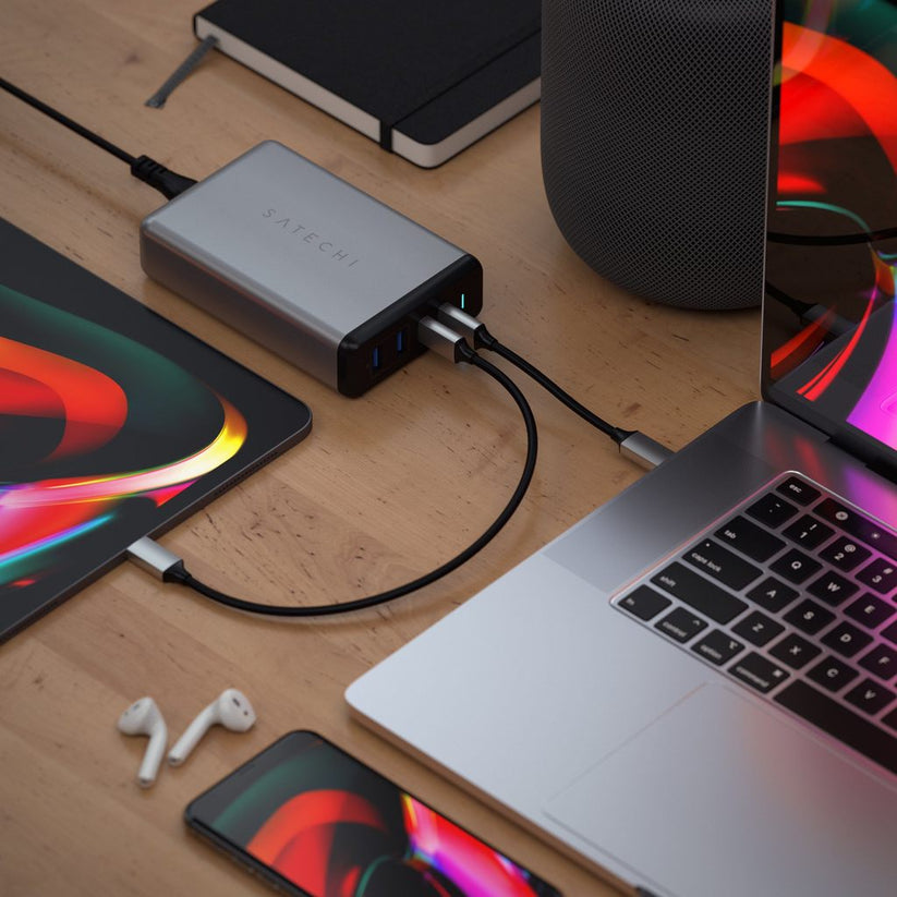 Adaptor priza Satechi 108W TYPE-C MultiPort Travel Charger (1x USB-C PD,2x USB3.0,1xQualcomm 3.0) - Space Gray - iSTYLE RO