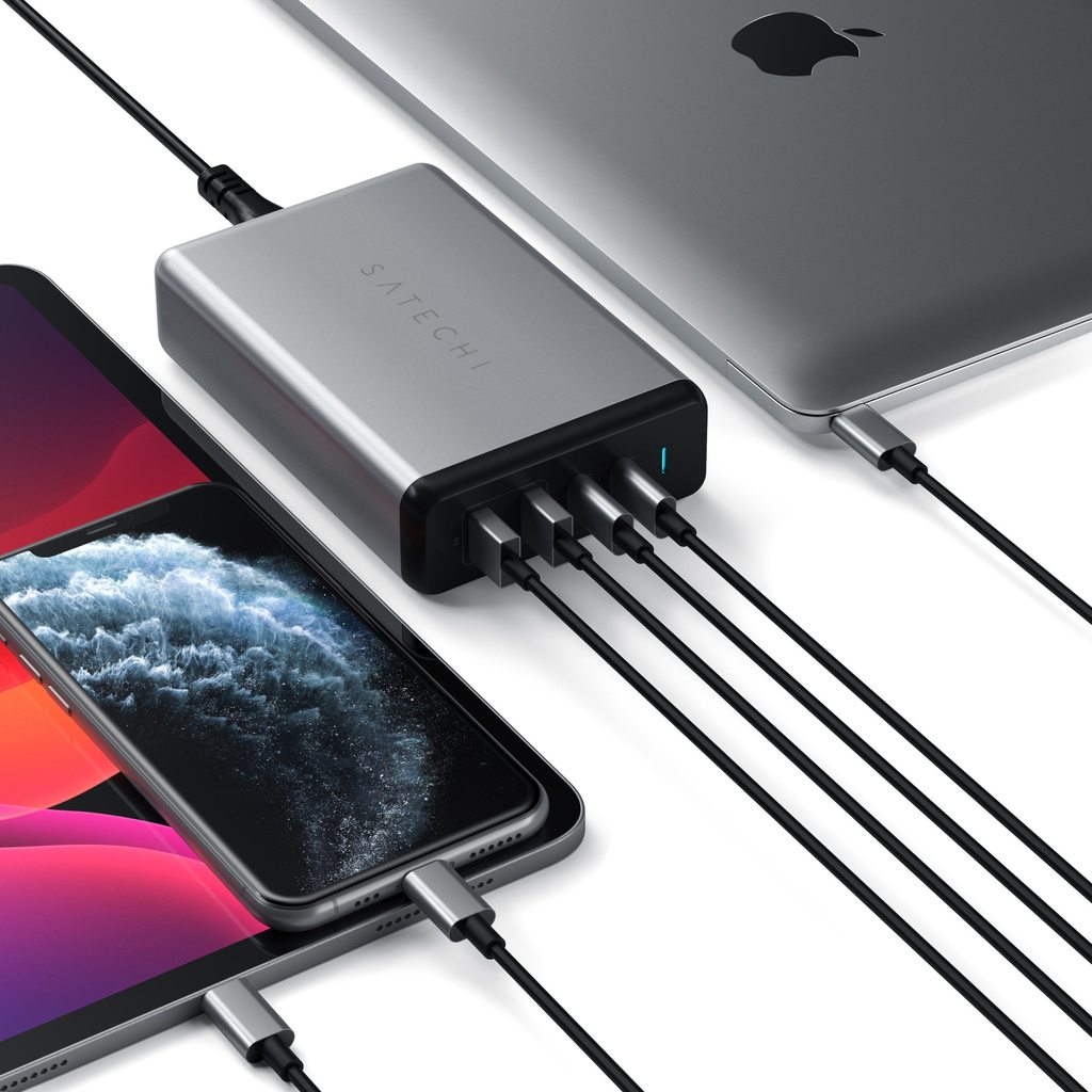 Adaptor priza Satechi 108W TYPE-C MultiPort Travel Charger (1x USB-C PD,2x USB3.0,1xQualcomm 3.0) - Space Gray - iSTYLE RO