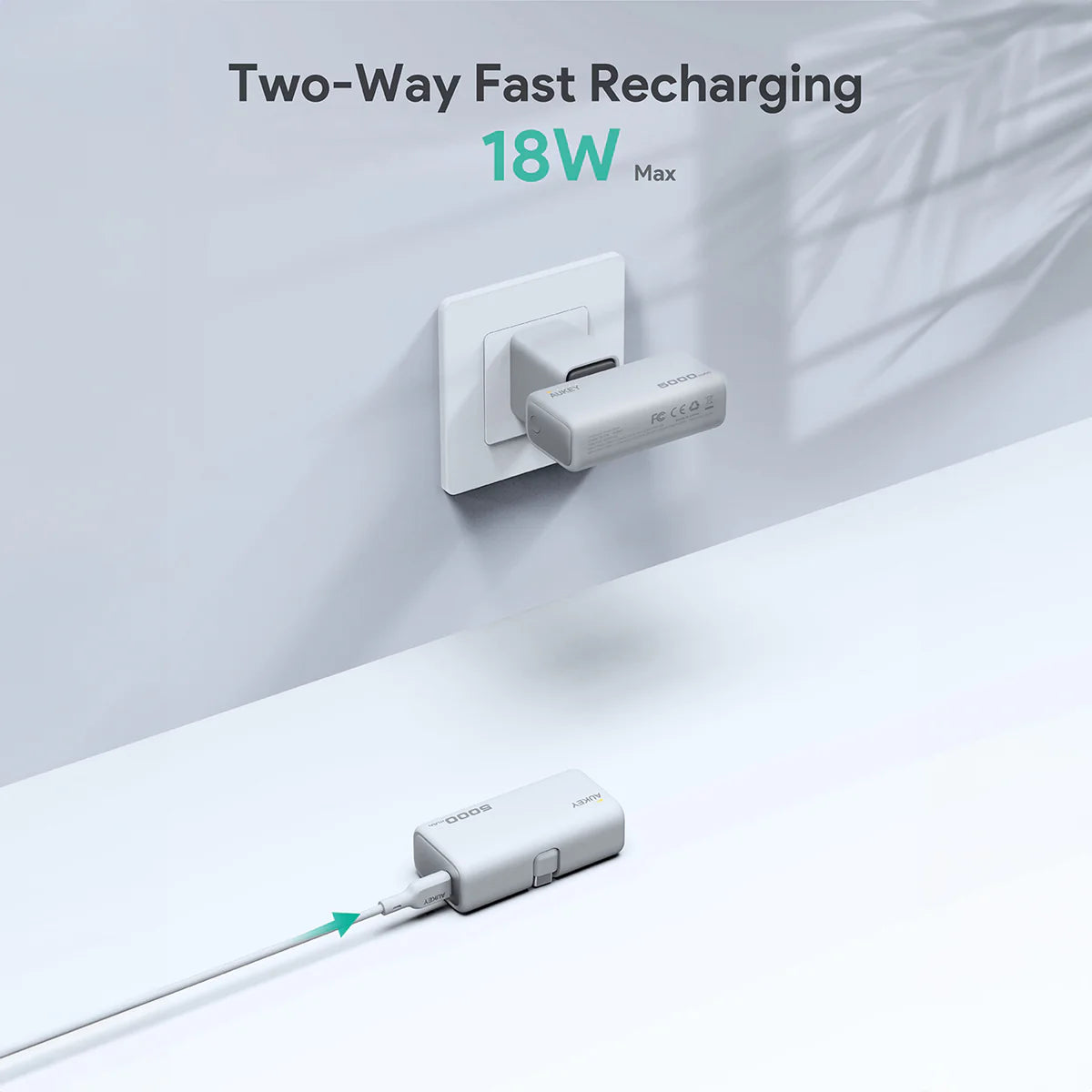 Baterie externa AUKEY Spark Mini, 5000 mAh, USB-C, Gri