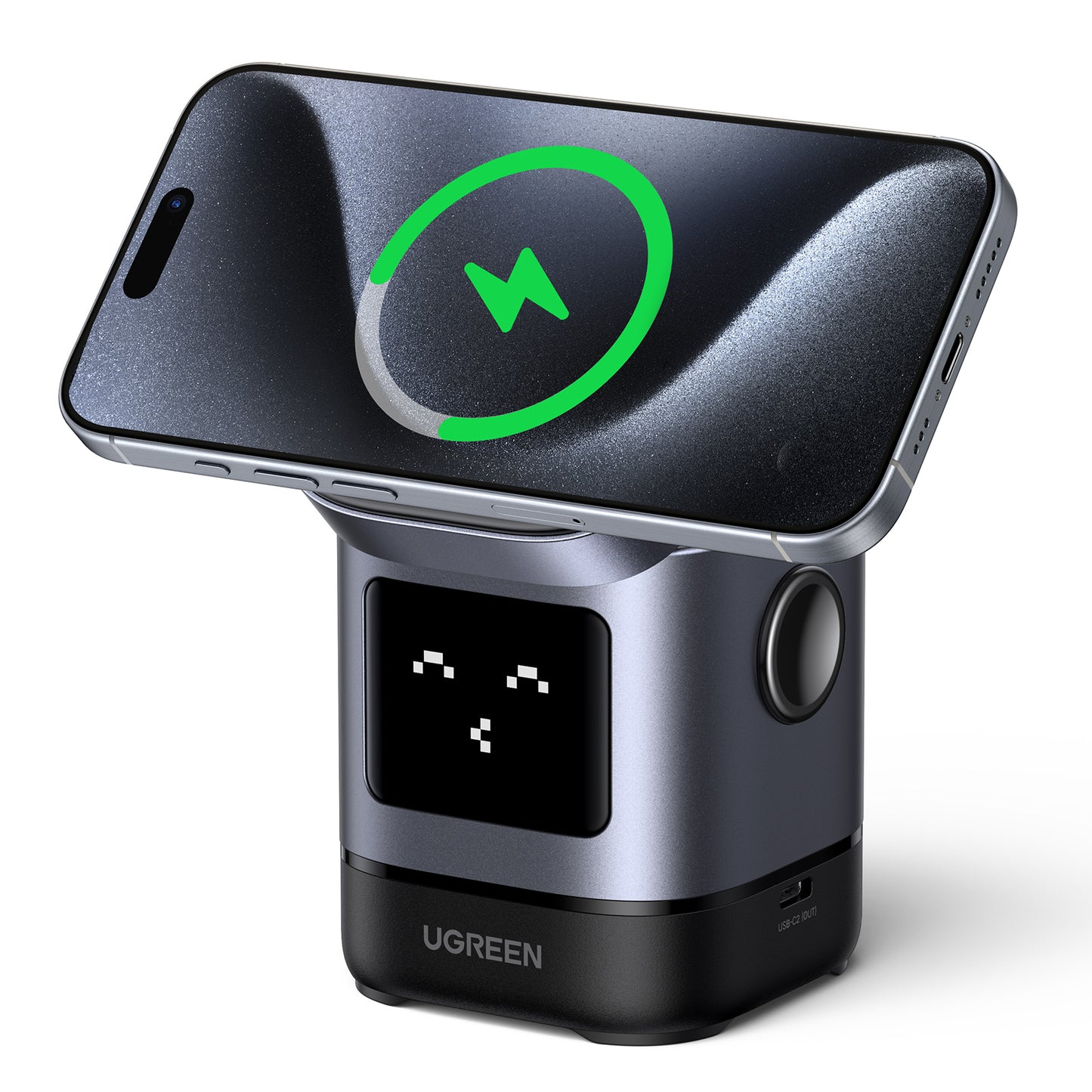 Incarcator wireless magnetic UGREEN UNO, 2in1, 15W, Gri