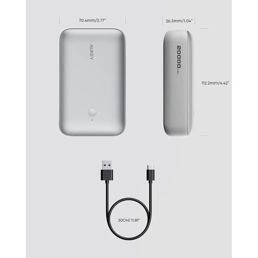 Baterie externa AUKEY Spark Mini 20000mAh Fast Charging, Alb - iSTYLE RO