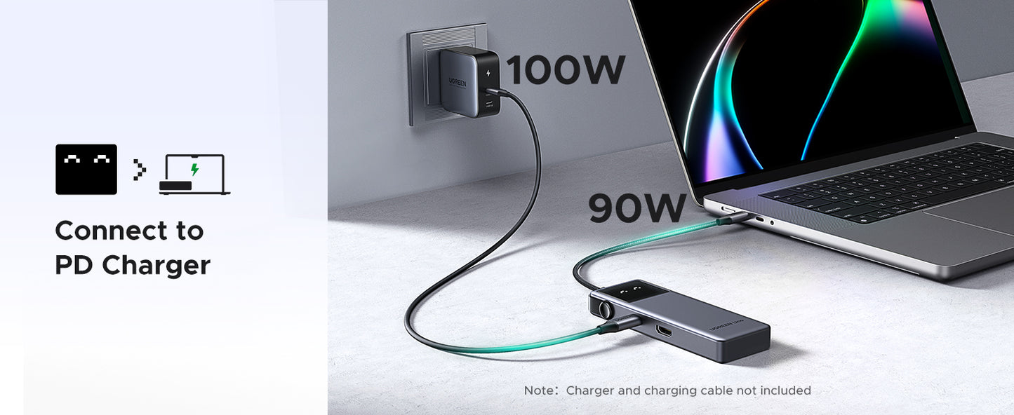 Hub USB UGREEN Uno 6-in-1, USB-C, 2x USB-A 3.2, 2x USB-C 3.2, 1x USB-C, PD 100W, 1x HDMI 4K, Gri