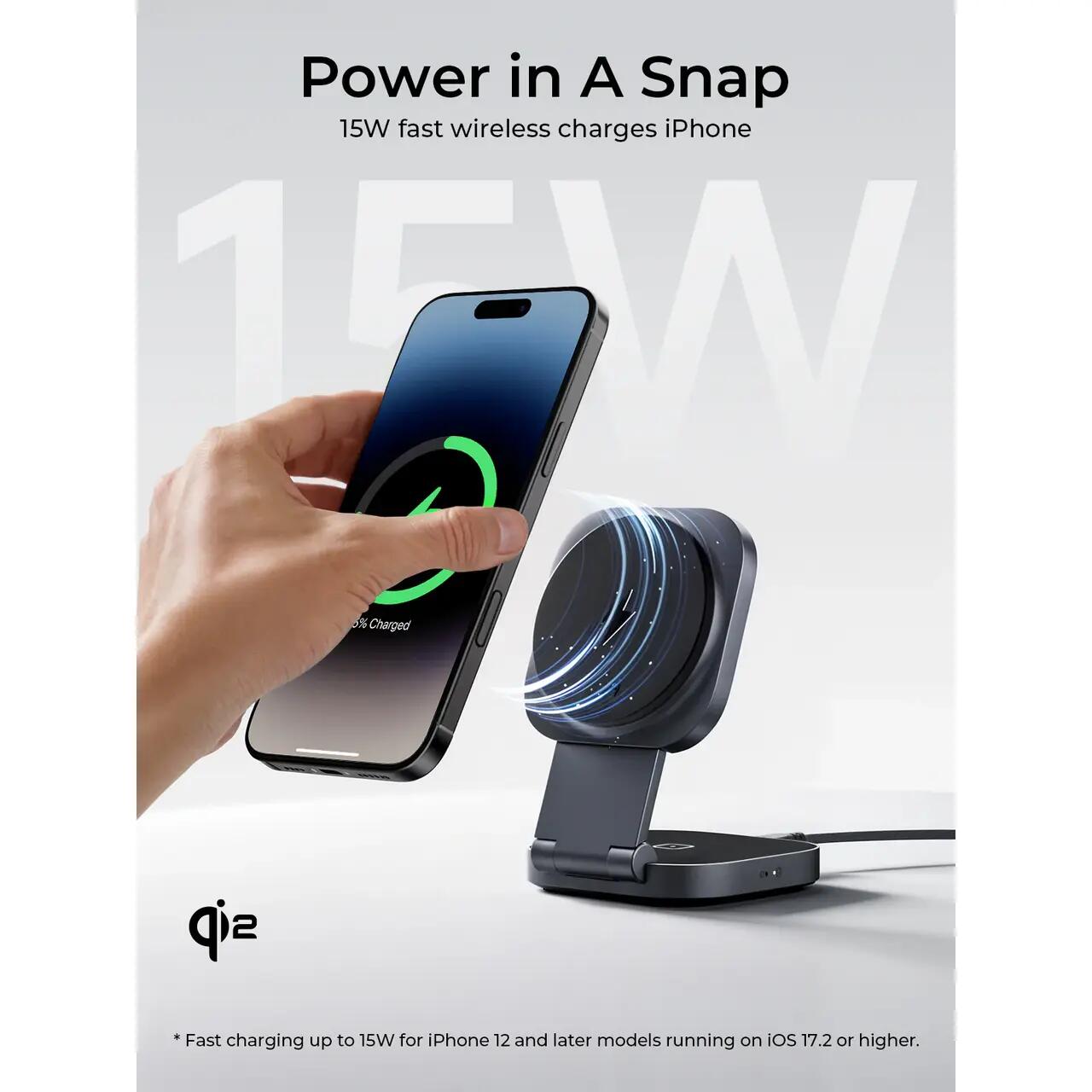 Statia de incarcare wireless AUKEY MagFusion L 2-in-1 Foldable Qi2 Magnetic Fast Wireless Charging Station