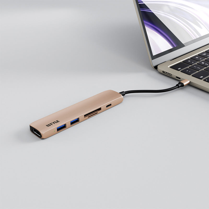 Adaptor iStyle 6in1 Aluminium Hub 8K cu USB-C connector, Auriu - iSTYLE RO
