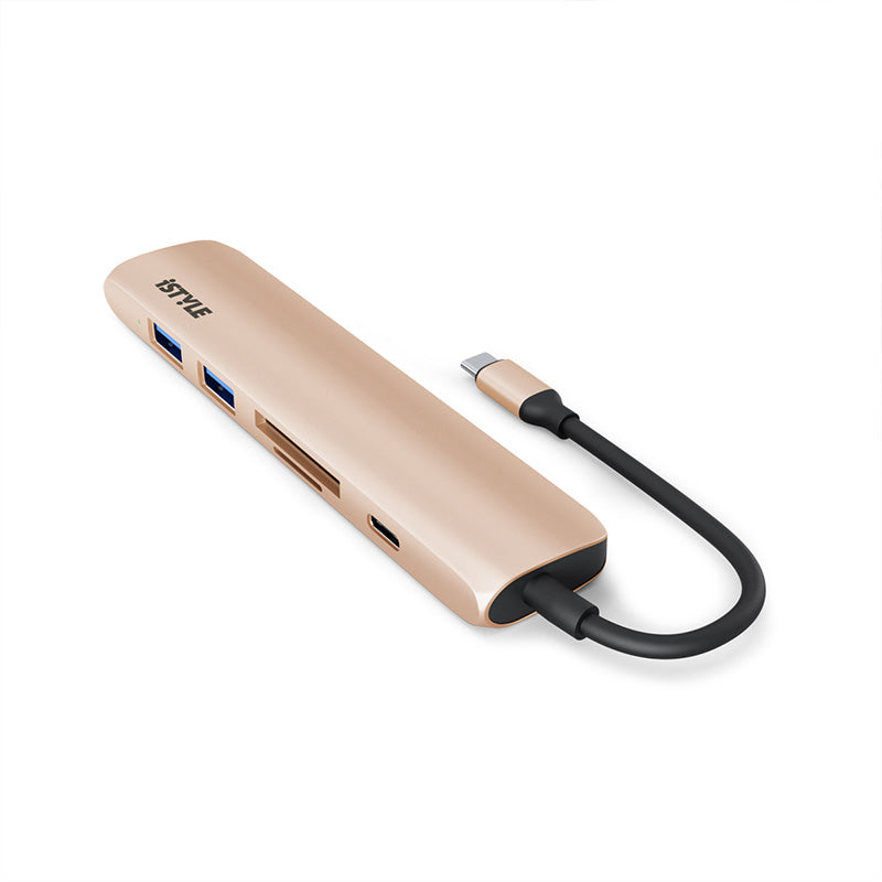 Adaptor iStyle 6in1 Aluminium Hub 8K cu USB-C connector, Auriu - iSTYLE RO