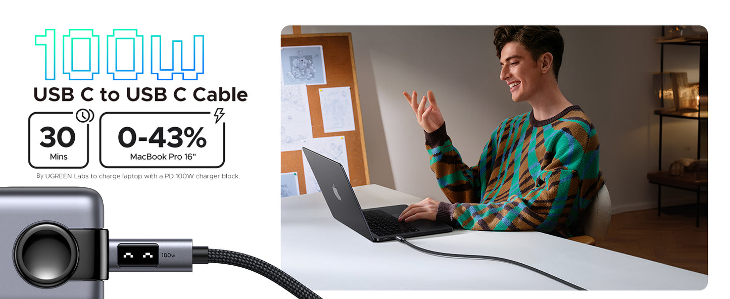 Cablu de date UGREEN UNO, USB-C - USB-C, Fast Charge, 3m, 100W, Gri