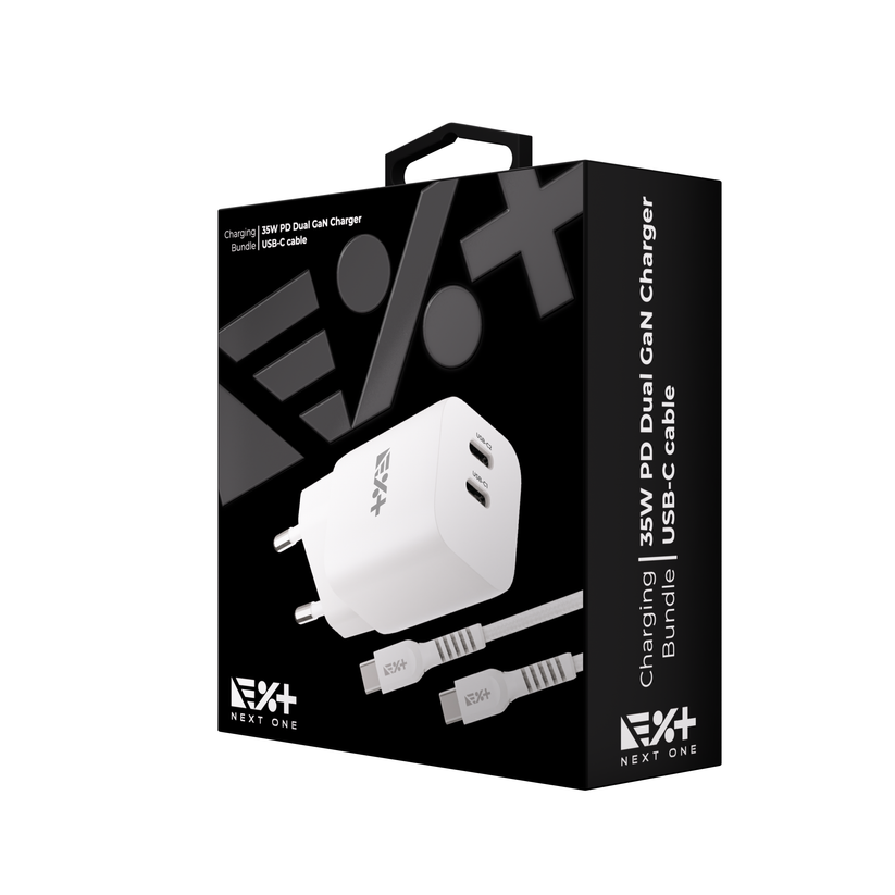 Adaptor de priza NEXT ONE Dual GAN 35W + cablu de incarcare USB-C - iSTYLE RO