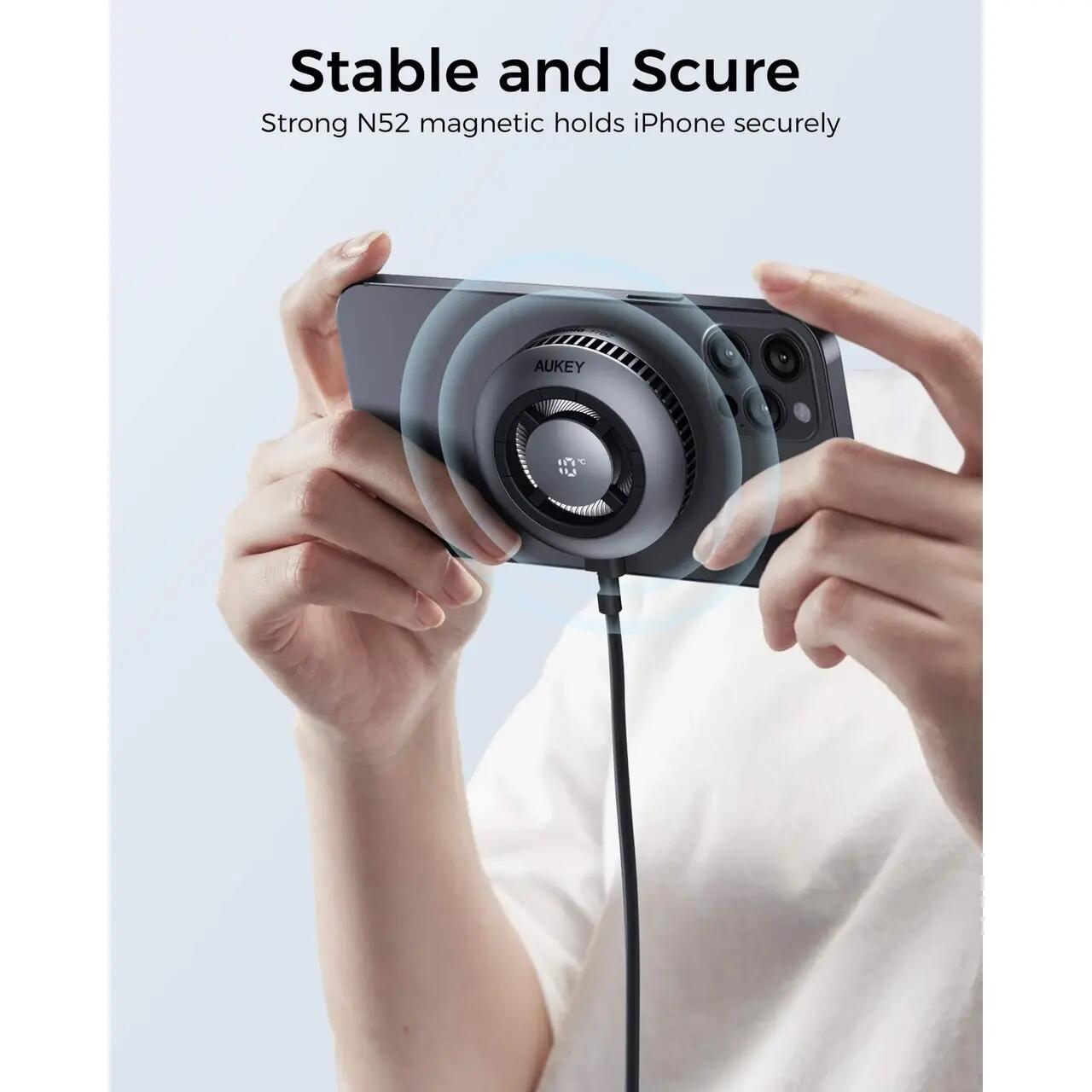 Incarcator AUKEY MagFusion GameFrost Qi2 Magnetic Fast Wireless Charging Active Cooling