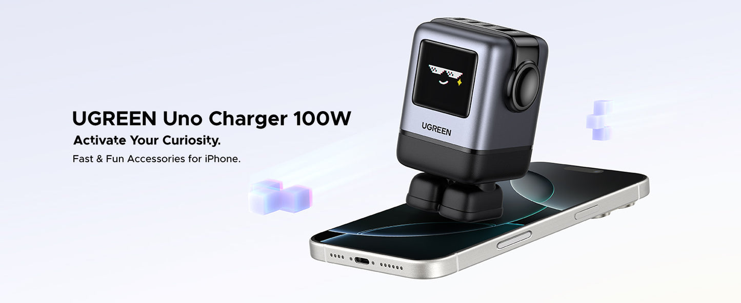 Adaptor priza UGREEN UNO, 100W GaN, Fast Charger, 1x USB-A, 3x USB-C, Negru Gri