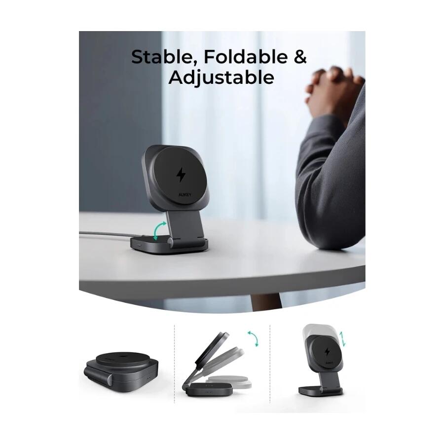 Incarcator wireless pliabil AUKEY, 2-in-1, 25W, Gri