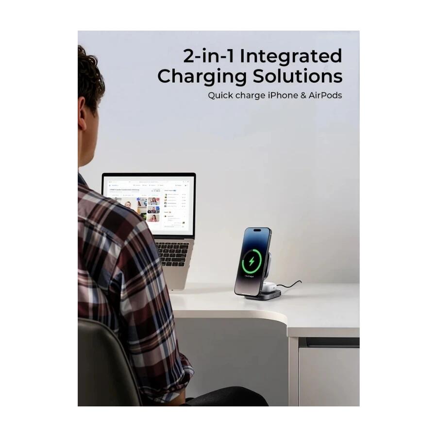 Incarcator wireless pliabil AUKEY, 2-in-1, 25W, Gri