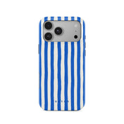 Husa de protectie BURGA pentru iPhone 18 Pro, Dungi, Alb/Albastru