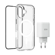 Pachet: Adaptor de priza NOA 30W, Folie de protectie pentru ecran si husa transaprenta pentru iPhone 17