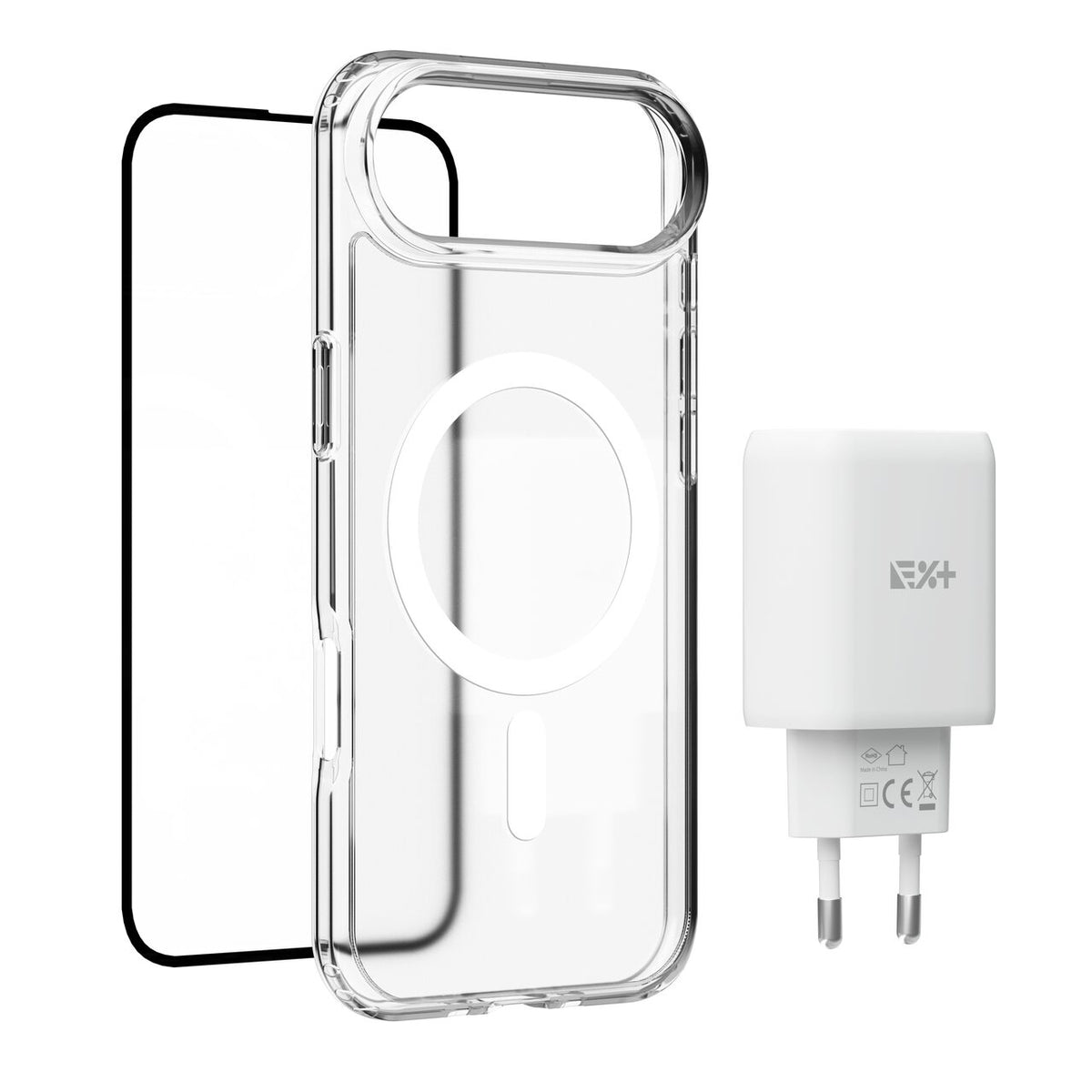 Pachet: Adaptor de priza NOA 30W, Folie de protectie pentru ecran si husa transaprenta pentru iPhone Air