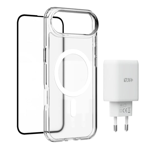 Pachet: Adaptor de priza NOA 30W, Folie de protectie pentru ecran si husa transaprenta pentru iPhone Air