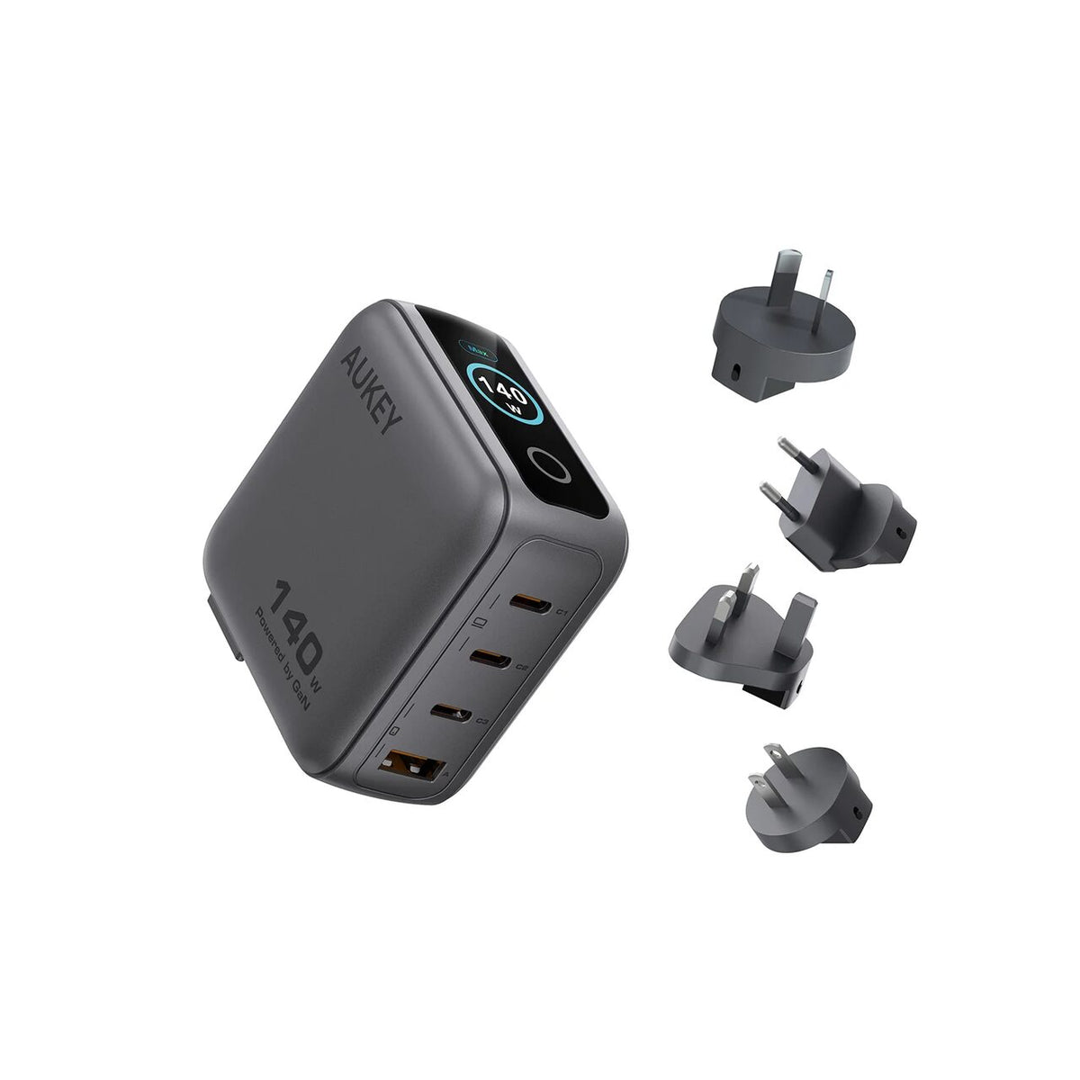 Adaptor priza AUKEY cu afisaj inteligent, GaN, 150W, Gri