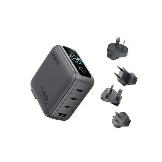 Adaptor priza AUKEY cu afisaj inteligent, GaN, 150W, Gri