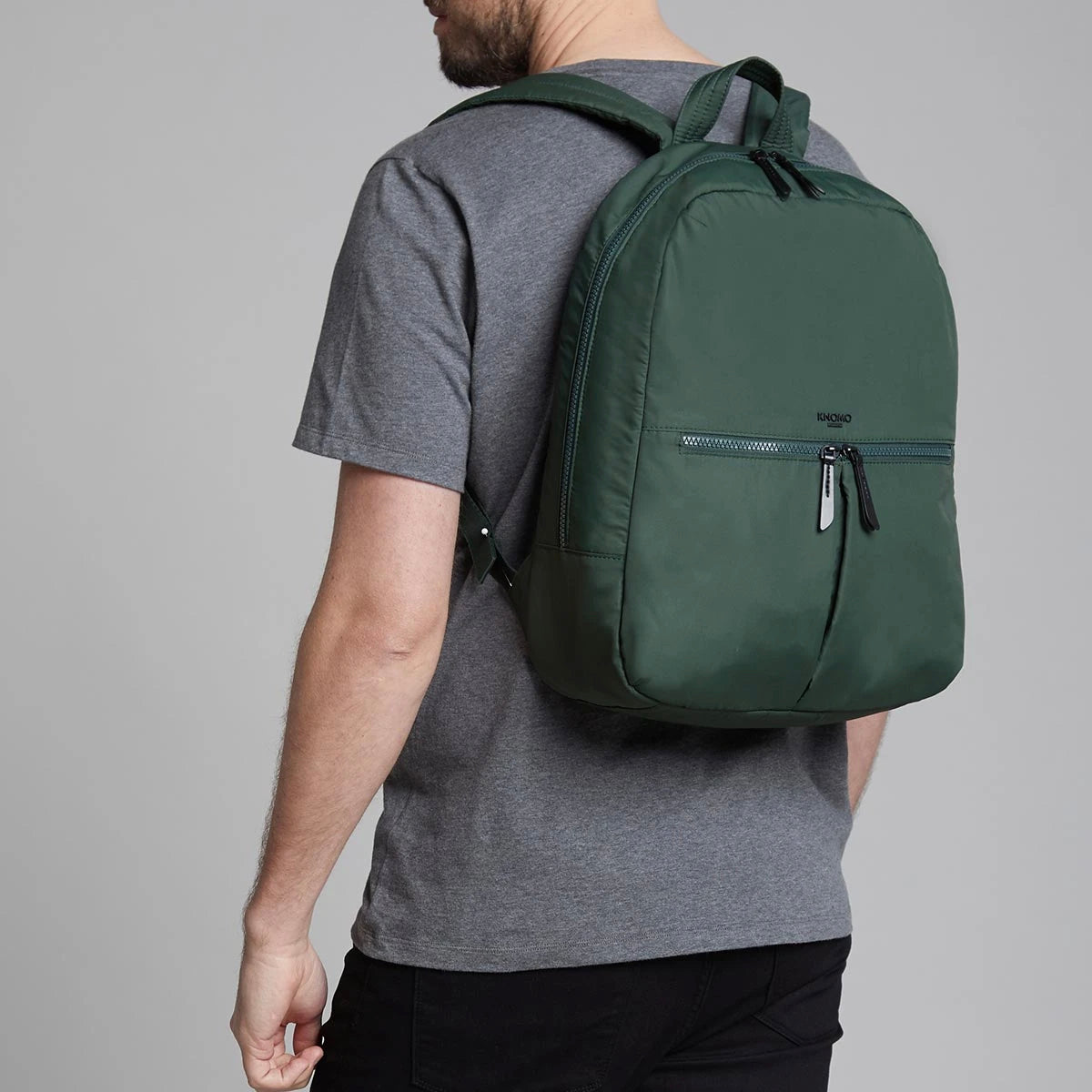 Rucsac Knomo BERLIN Backpack 15-inch Polyester w Split Leather Trim - BOTTLE GREEN (Female) - iSTYLE RO