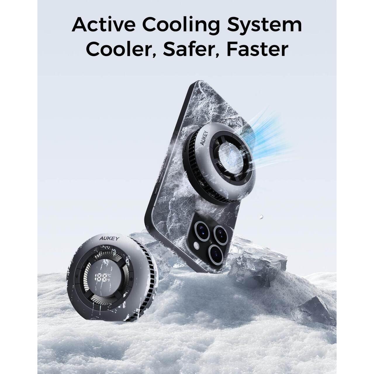 Incarcator AUKEY MagFusion GameFrost Qi2 Magnetic Fast Wireless Charging Active Cooling