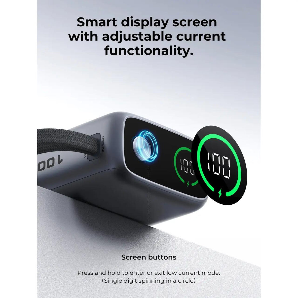 Baterie externa AUKEY cu doua cabluri USB-C detasabile, 10000 mAh, 45W, Gri