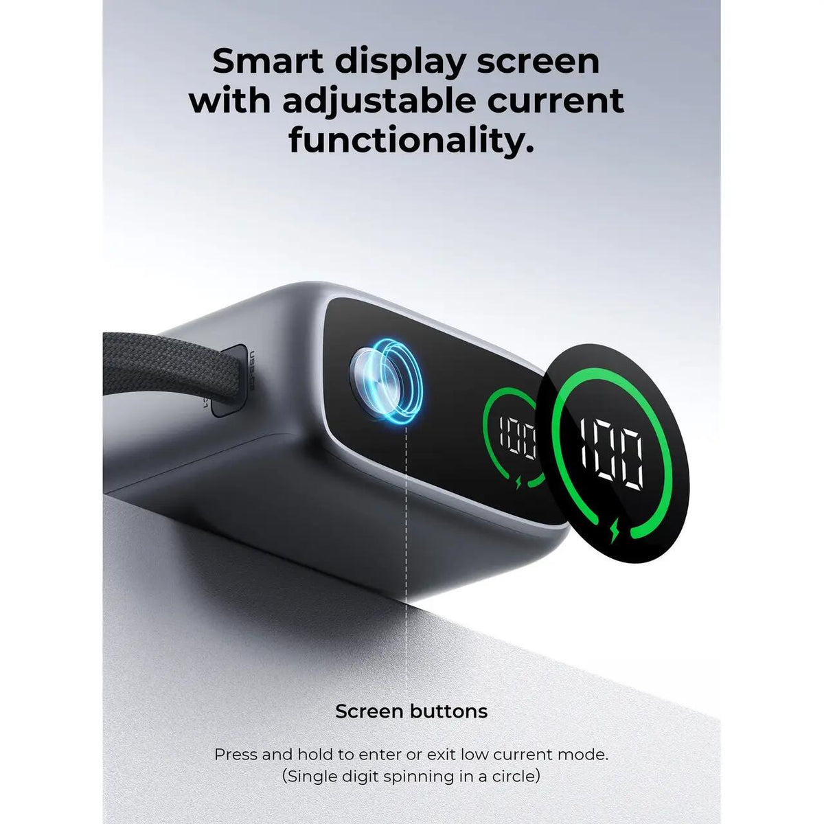 Baterie externa AUKEY cu doua cabluri USB-C detasabile, 20000 mAh, 65W, Gri