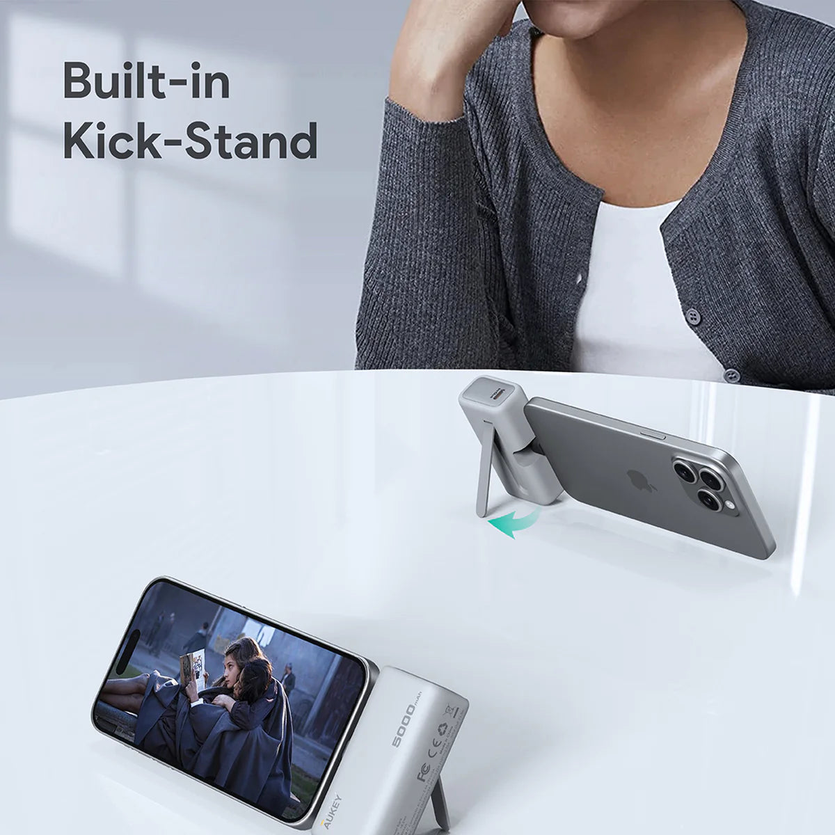 Baterie externa AUKEY Spark Mini, 5000 mAh, USB-C, Gri