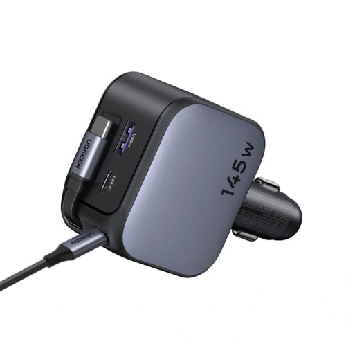 Incarcator Auto UGREEN Nexode, Fast Charger 145W + cablu retractabil, Gri