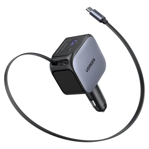 Incarcator Auto UGREEN Nexode, Fast Charger 145W + cablu retractabil, Gri