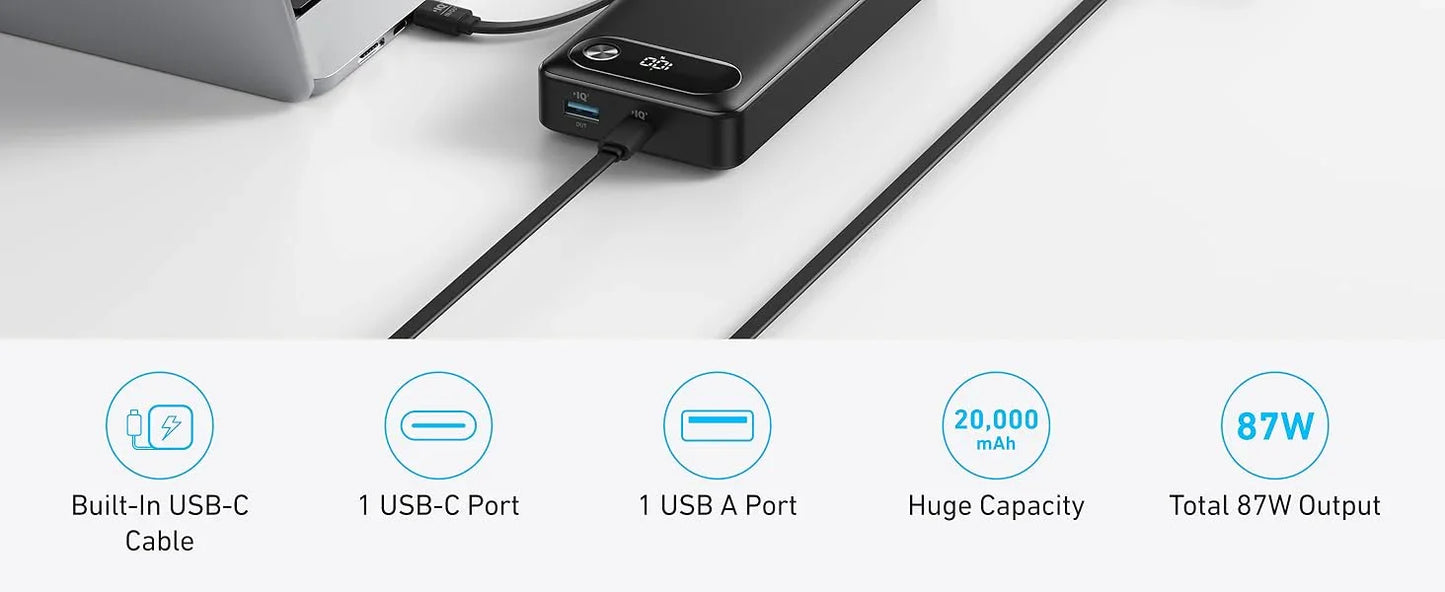 Baterie externa Anker Powercore 20000 mAh 87W cablu USB-C Negru