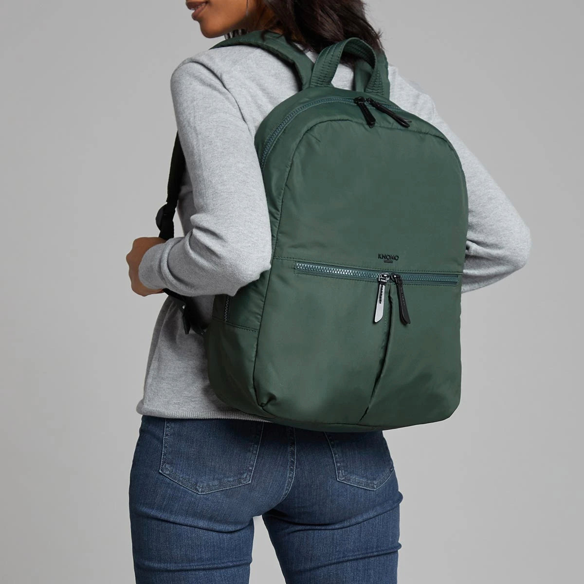 Rucsac Knomo BERLIN Backpack 15-inch Polyester w Split Leather Trim - BOTTLE GREEN (Female) - iSTYLE RO