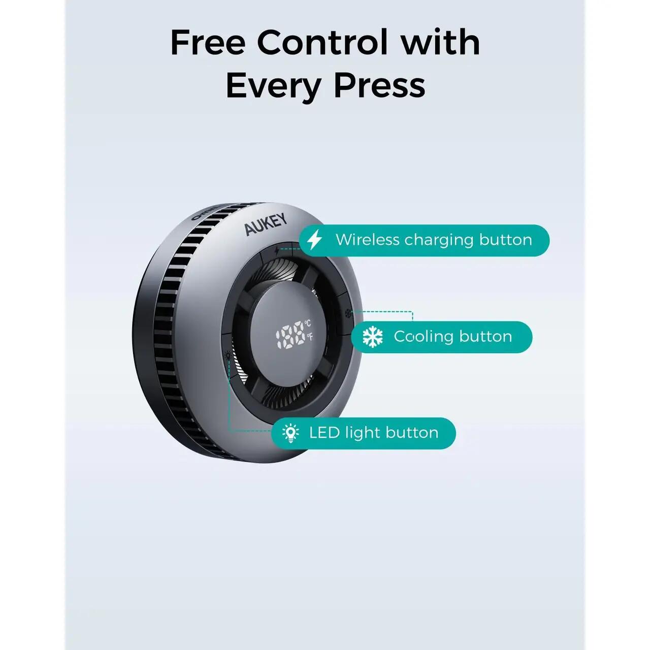 Incarcator AUKEY MagFusion GameFrost Qi2 Magnetic Fast Wireless Charging Active Cooling