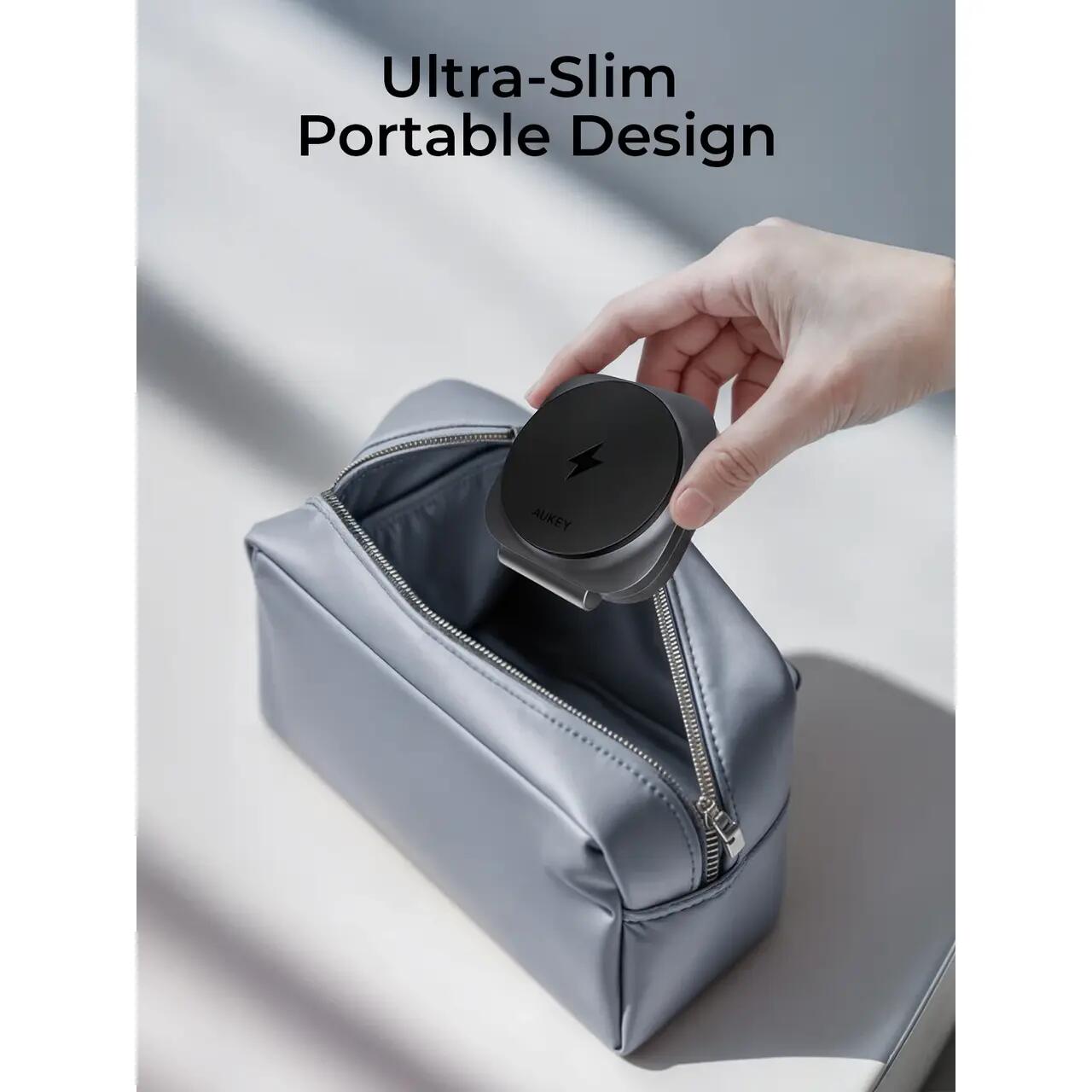 Statia de incarcare wireless AUKEY MagFusion L 2-in-1 Foldable Qi2 Magnetic Fast Wireless Charging Station