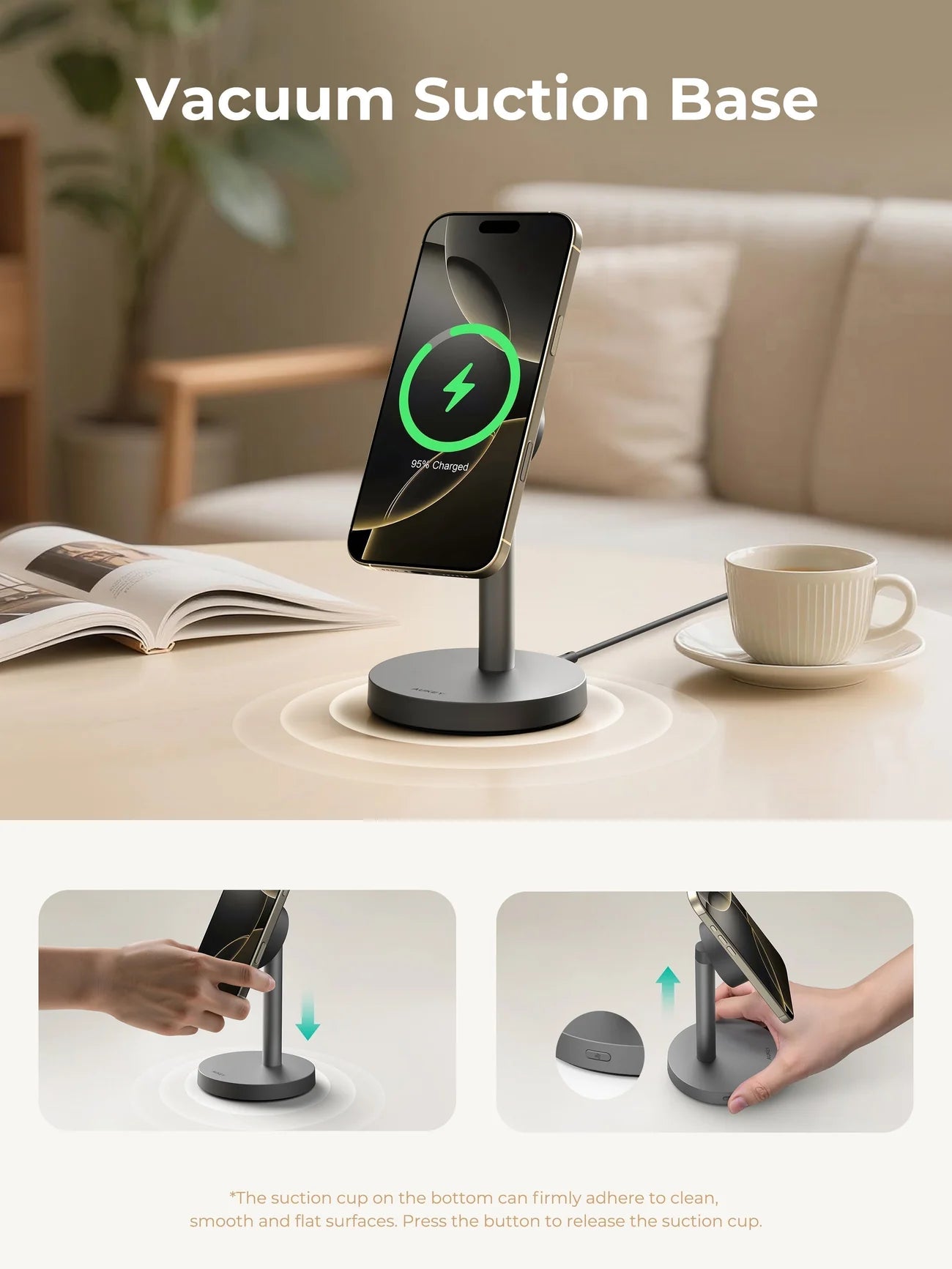 Incarcator wireless AUKEY 1X, Qi2.2, Unghi ajustabil, Negru
