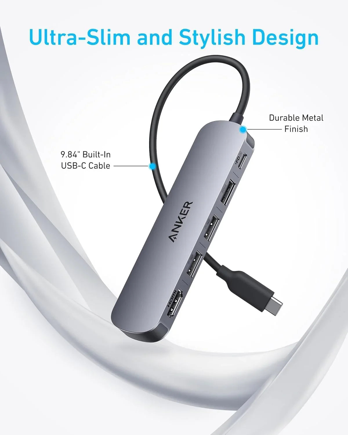 Adaptor Hub Anker USB-C 5-in-1 HDMI 4K@30Hz PD 90W Gri