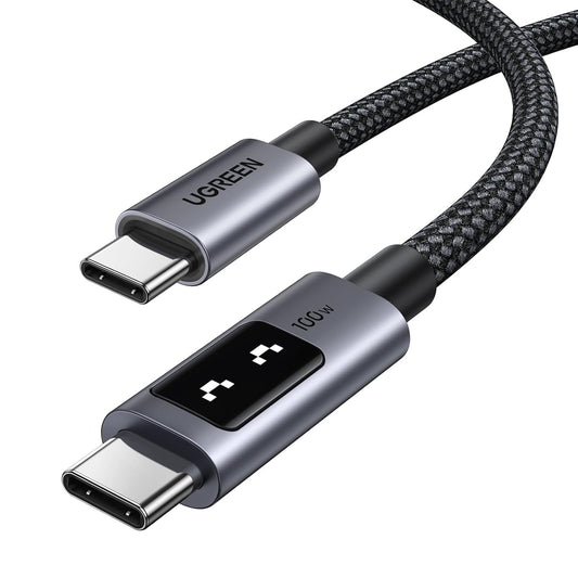 Cablu de date UGREEN UNO USB-C la USB-C 100W, Super Fast Power, Led Display, 1m, Negru
