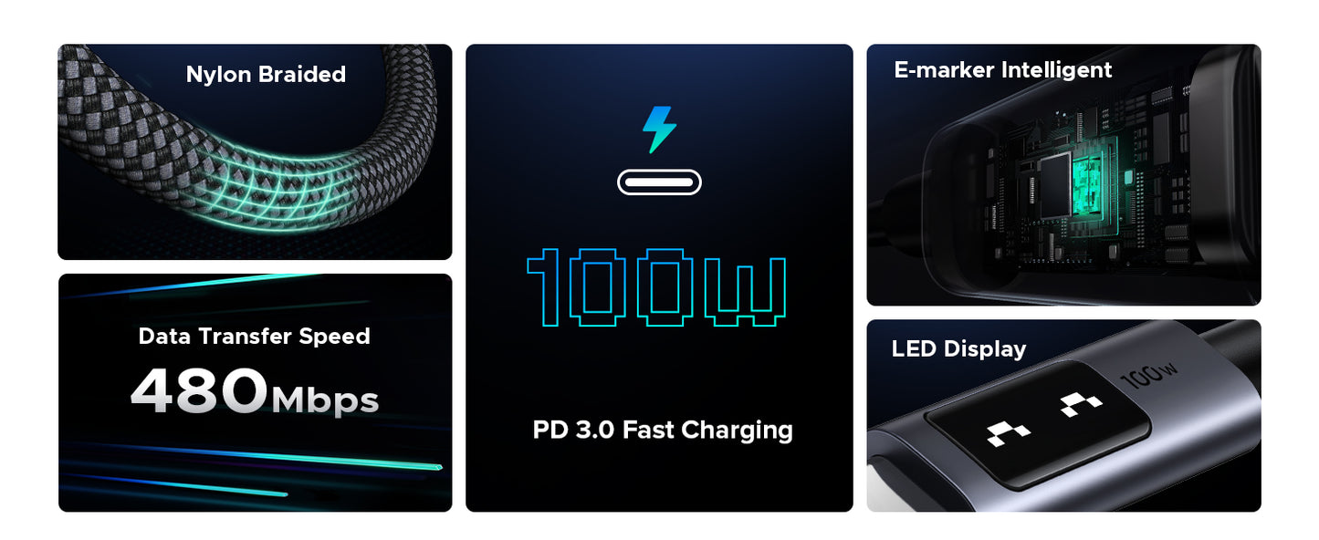 Cablu de date UGREEN UNO, USB-C - USB-C, Fast Charge, 3m, 100W, Gri