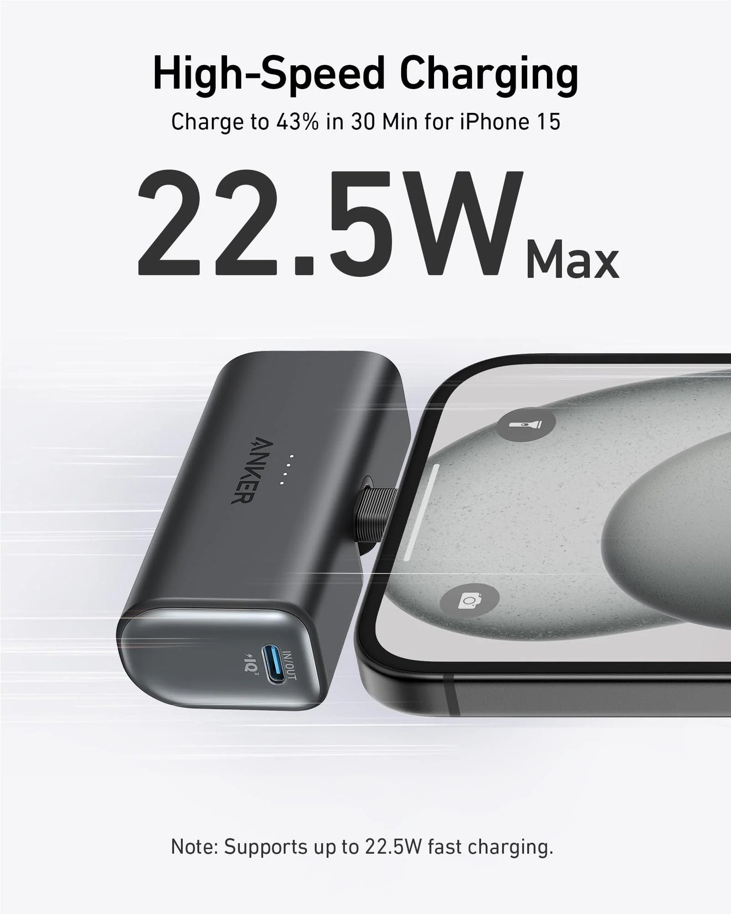 Baterie externa Anker Nano 5000 mAh 22.5W conector USB-C negru - iSTYLE RO