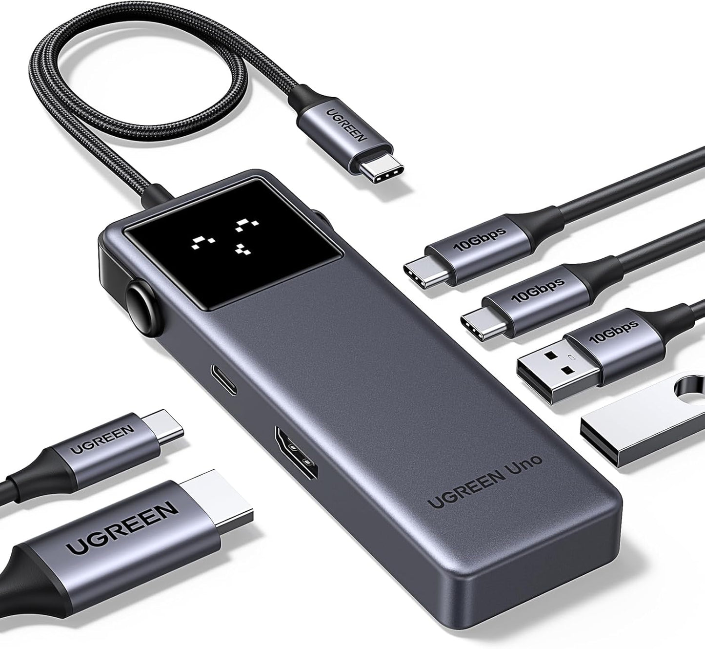 Hub USB UGREEN Uno 6-in-1, USB-C, 2x USB-A 3.2, 2x USB-C 3.2, 1x USB-C, PD 100W, 1x HDMI 4K, Gri